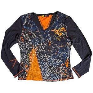 Euro brand yolma fashion mixed-media long sleeve beaded top
